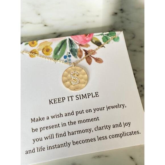 Gold Plated Cubic Zirconia Hammered Disc Initial S - Picture 4 of 6